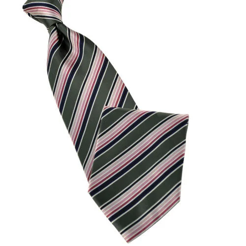 premium silk ties for formal events-Olive Green with Blue and Shades of Pink Stripe Tie