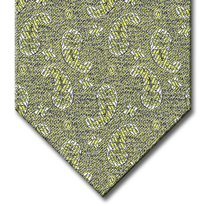 stylish silk necktie sets for office events-Olive with Silver Paisley Pattern Tie