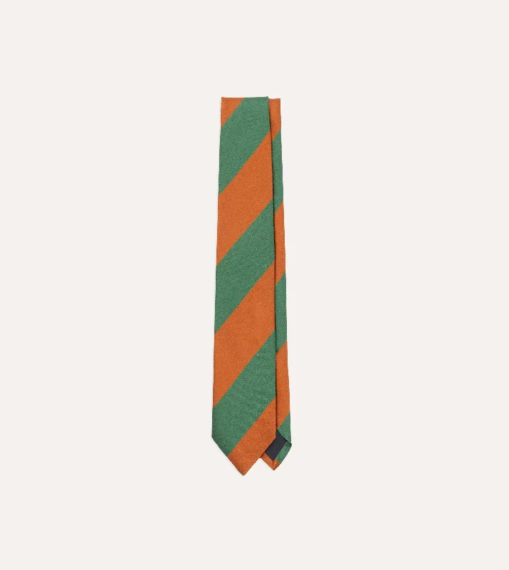 fashionable silk necktie ideas for men-Orange and Green Wide Stripe Repp Silk Tipped Tie