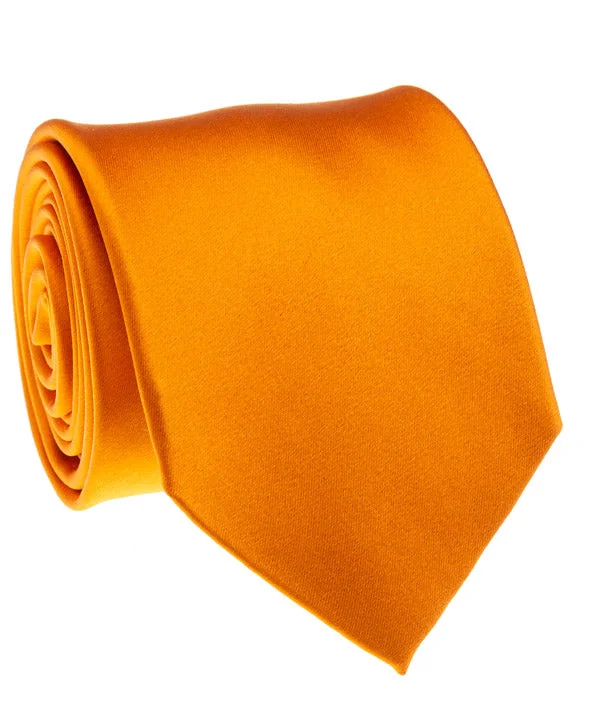 vibrant silk necktie sets for weddings-Orange Satin Tie