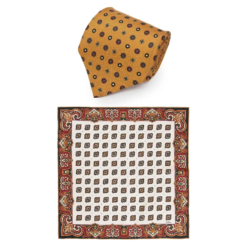 vibrant silk necktie sets for office wear-Orange Silk Tie & Bucaneve Pocket Square Set