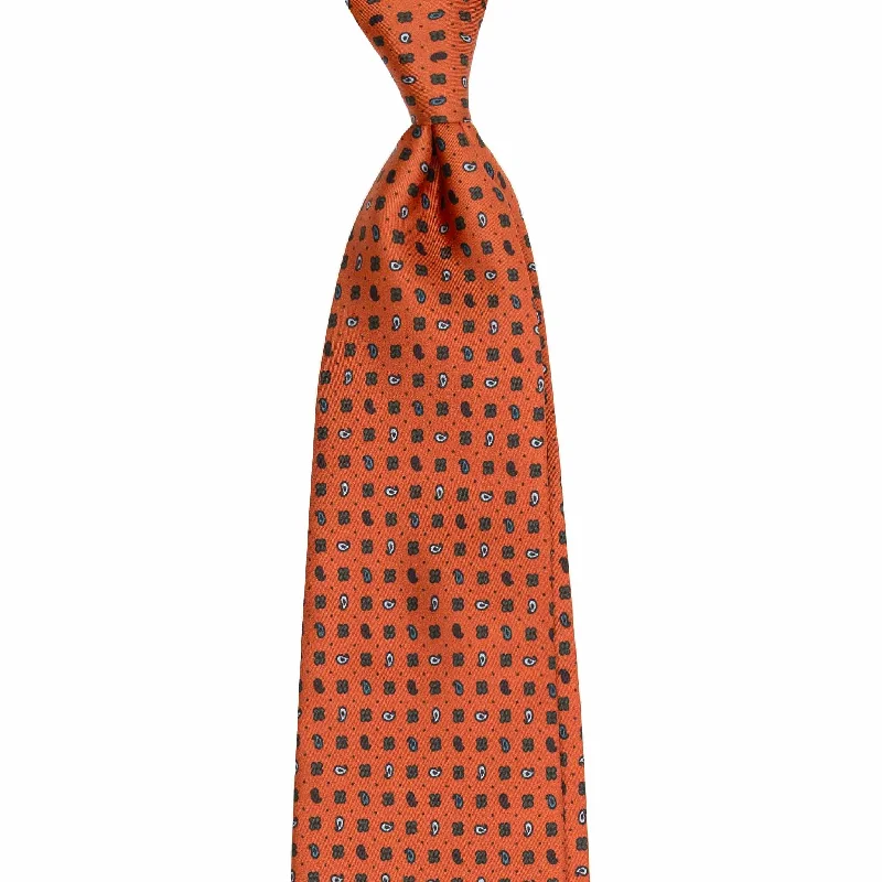 unique wedding necktie colors for men-Orange Silk Tie with Paisley and Flowers Pattern