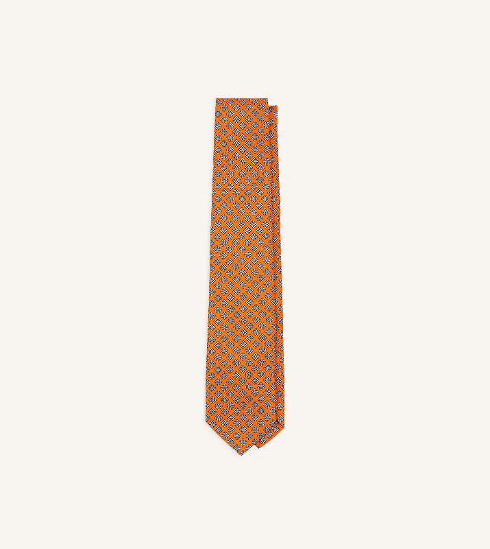 premium silk necktie colors for office wear-Orange Square Medallion Self-Tipped Silk Tie