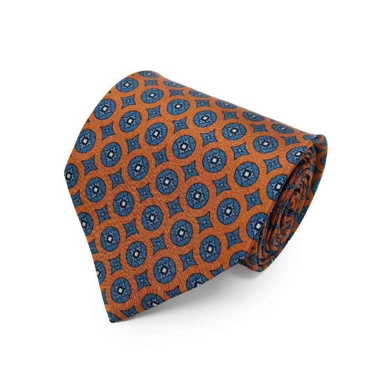 premium silk necktie colors for office wear-Orange Silk Tie with Blue Circles Pattern