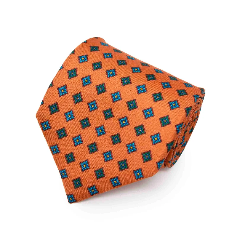 modern silk necktie combinations for office wear-Orange with Diamonds Pattern Silk Tie