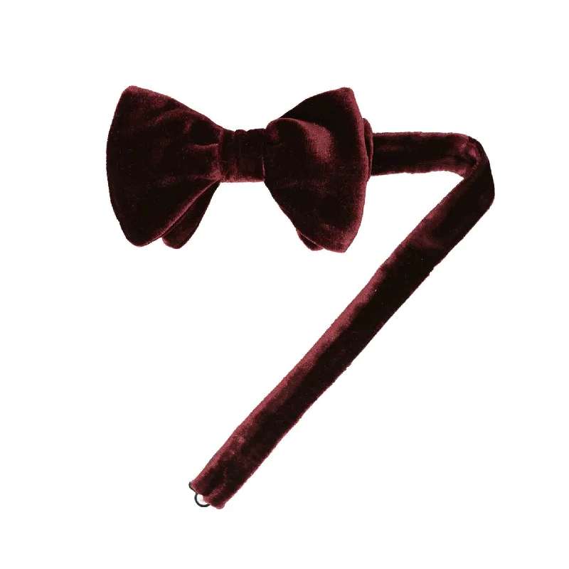 luxury necktie designs for business wear-Burgundy Velvet Butterfly Bow Tie, pre-tied