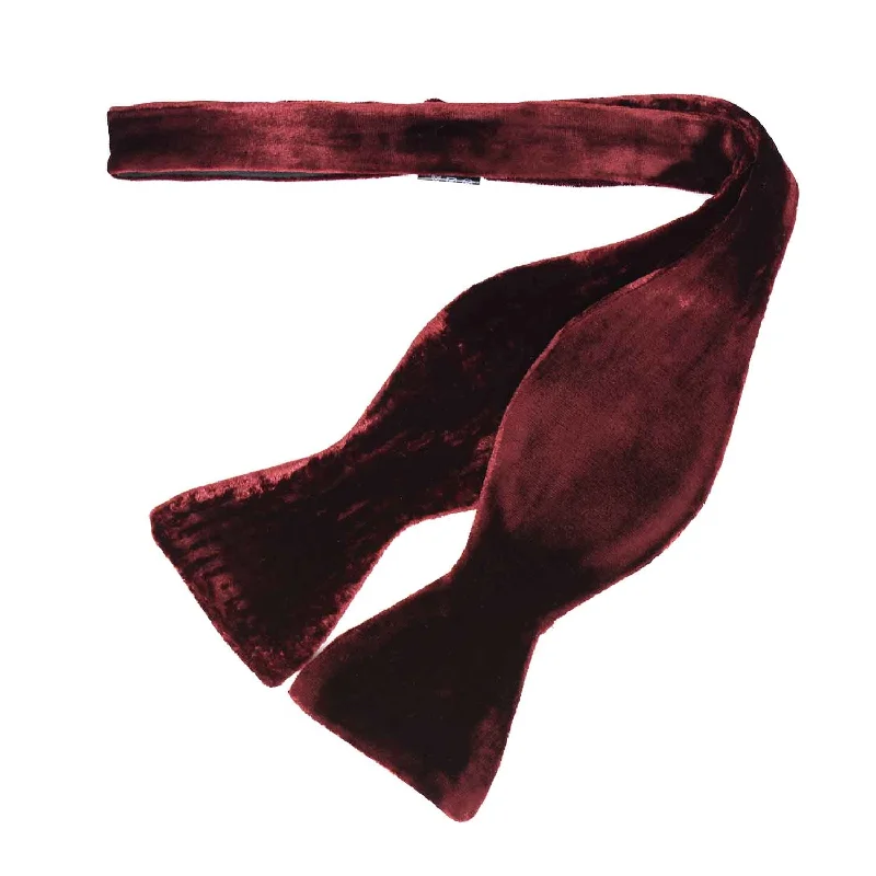 affordable slim silk ties for men-Burgundy Velvet Bow Tie self-tie