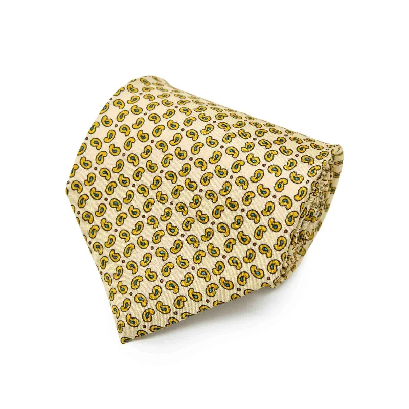 vibrant silk necktie options for business wear-Pale Yellow Silk Tie with Gold Paisley