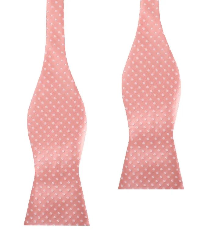 classic silk wedding necktie colors-Peach Mini Polka Dots Self Bow Tie