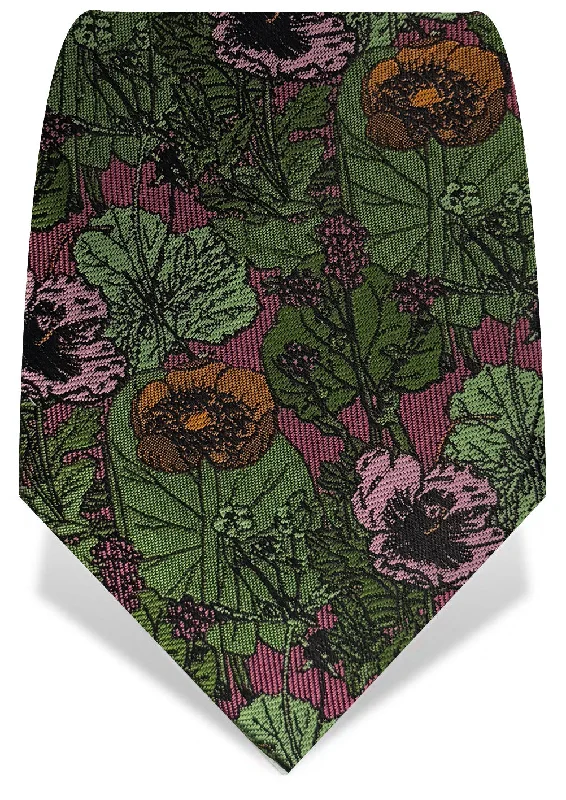 luxury necktie sets for office wear-Pink & Green Floral Tie