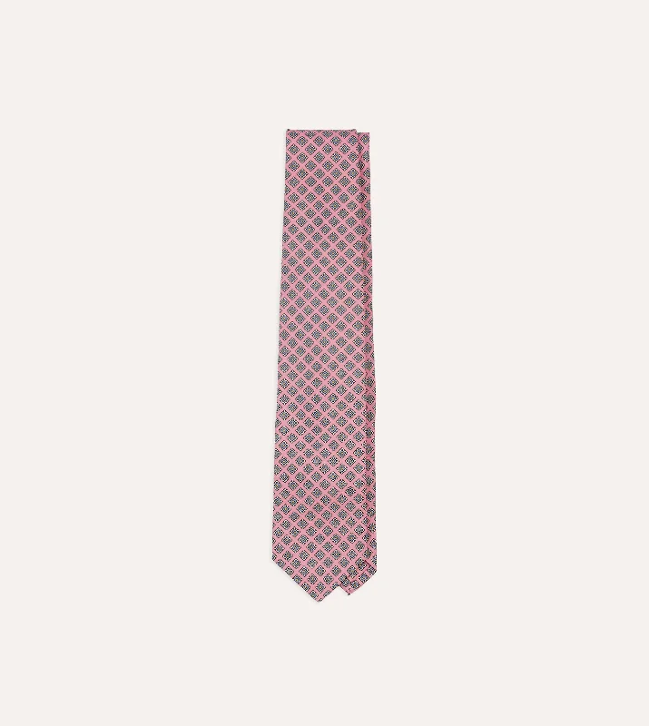 silk necktie designs for professional wear-Pink Square Medallion Self-Tipped Silk Tie