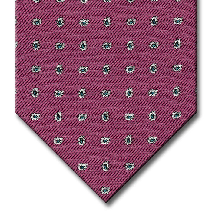 modern silk necktie combinations for office wear-Pink with Aqua and Silver Paisley Tie