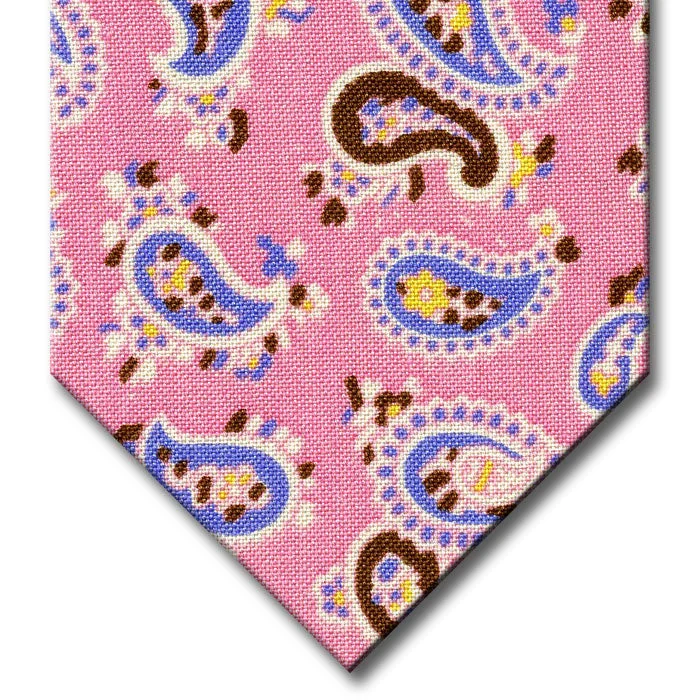 high-end wedding silk necktie designs-Pink with Blue Paisley Pattern Tie