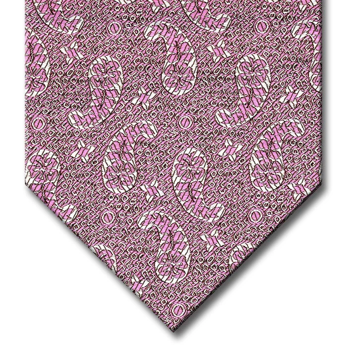 slim-fit wedding silk necktie sets-Pink with Silver Paisley Pattern Tie