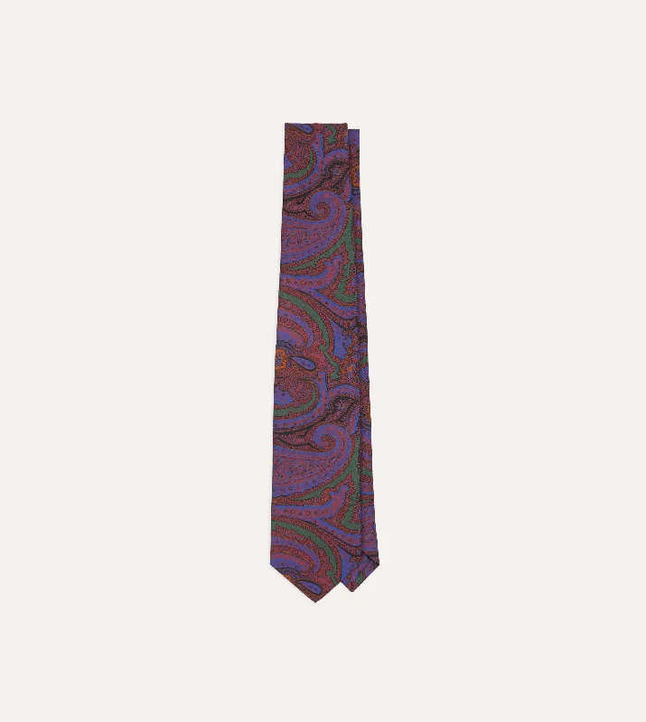 best silk wedding necktie sets for men-Purple Acanthus Print Silk Self Tipped Tie