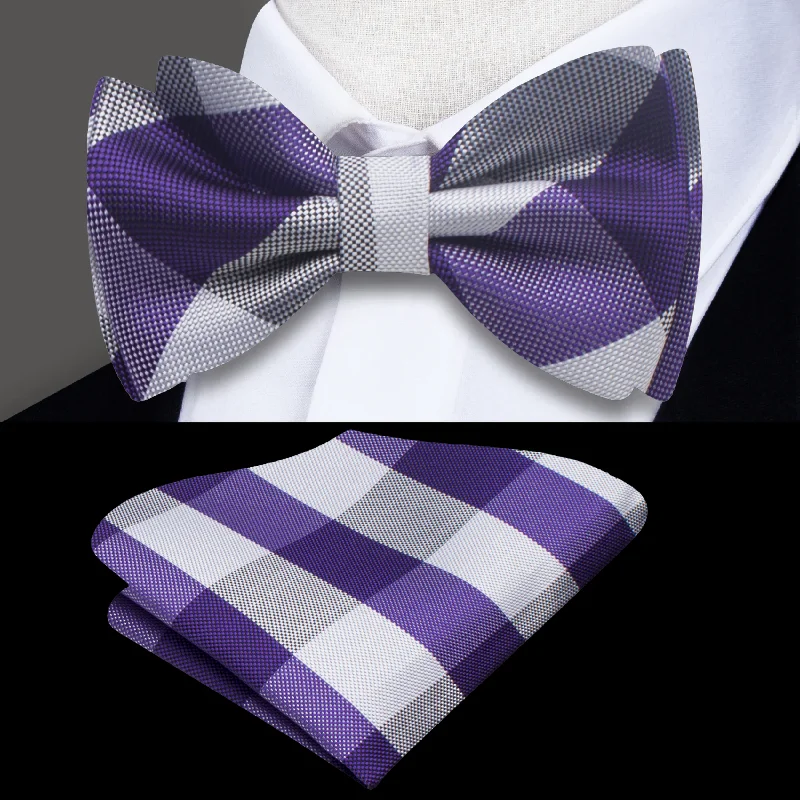 stylish office necktie sets for men-KING Plaid Self-Tie Bow Tie