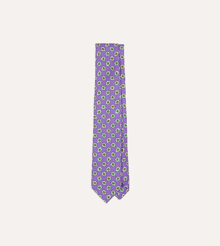 slim-fit silk neckties for office wear-Purple Hexagon Tile Print Silk Self-Tipped Tie