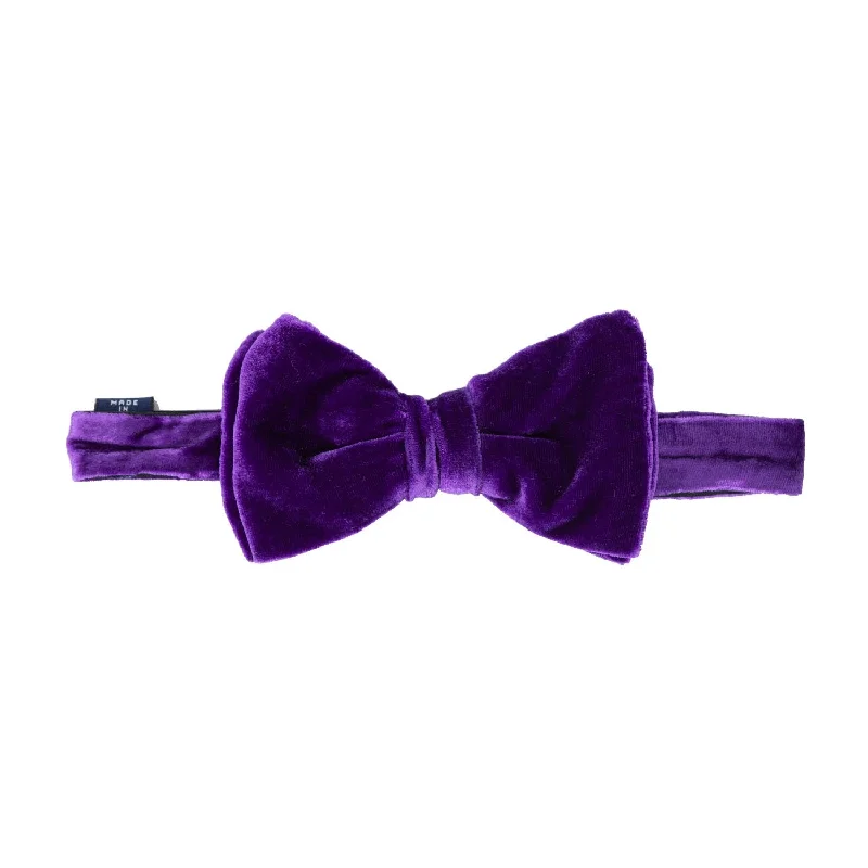 elegant silk necktie sets for wedding parties-Purple Velvet Bow Tie Pre-tied