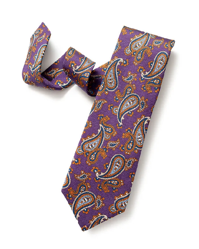 vibrant silk necktie combinations for weddings-Purple Printed Paisley Tie