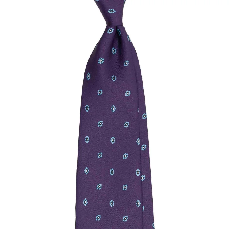 high-end wedding silk necktie designs-Purple Silk Tie with Light Blue Flowers