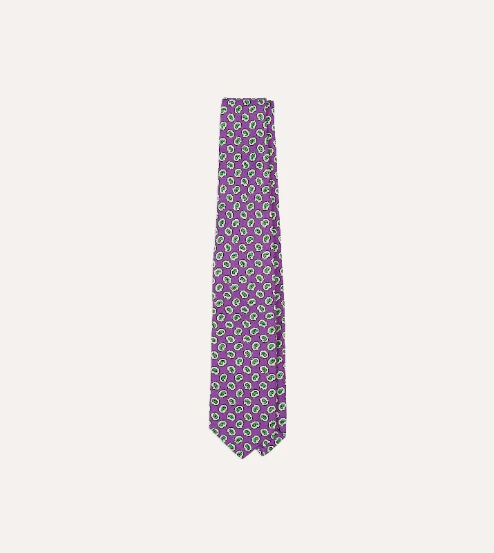 modern silk necktie designs for business-Purple Small Paisley Leaf Print Silk Self Tipped Tie