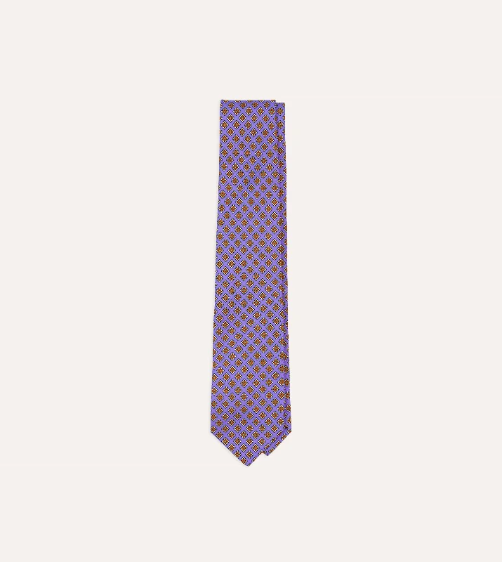 high-quality silk necktie designs for weddings-Purple Square Medallion Self-Tipped Silk Tie