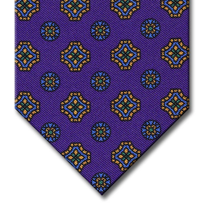 elegant silk necktie sets for wedding parties-Purple with Blue and Gold Geometric Pattern Tie