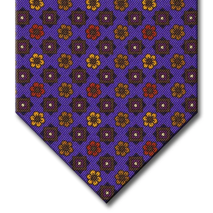 affordable silk bow ties for business events-Purple with Brown and Gold Floral Pattern Tie