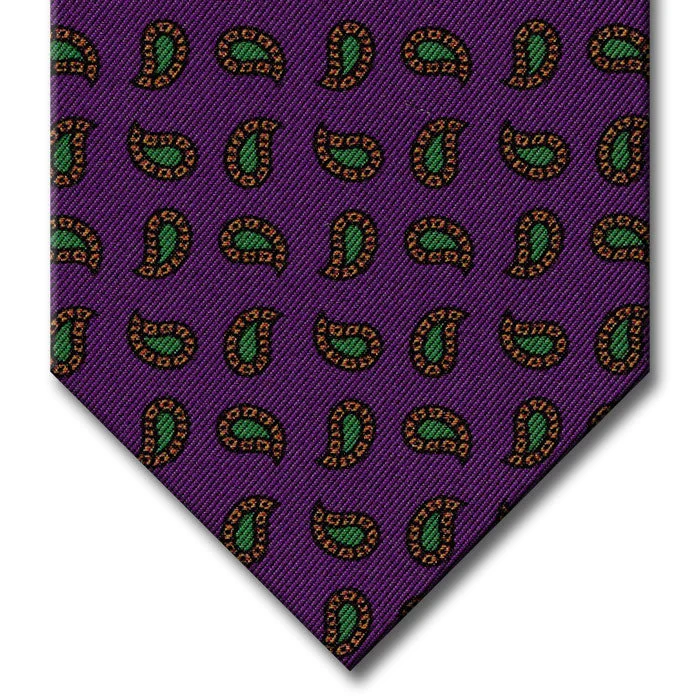 trendy business silk necktie combinations-Purple with Gold and Green Paisley Tie