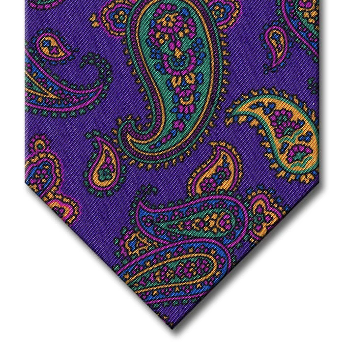 affordable designer silk necktie sets-Purple with Green and Pink Paisley Tie