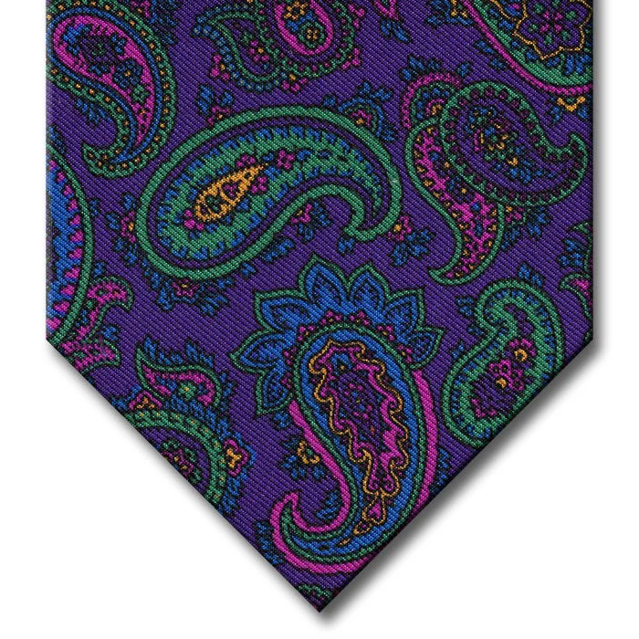 unique wedding silk necktie ideas-Purple with Green and Pink Paisley Tie