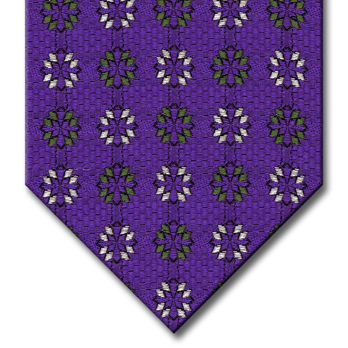 trendy wedding silk necktie designs-Purple with Green and Silver Medallion Tie