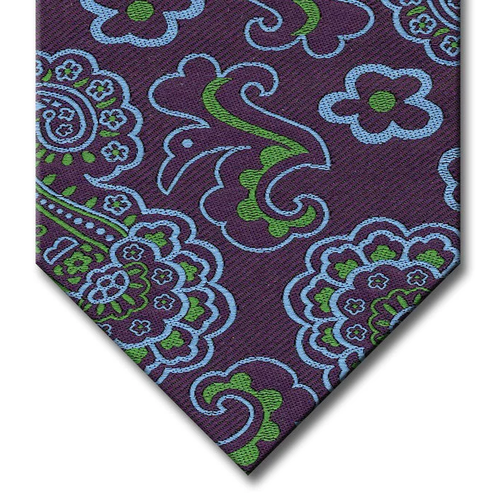 unique necktie designs for office wear-Purple with Light Blue and Green Paisley Tie