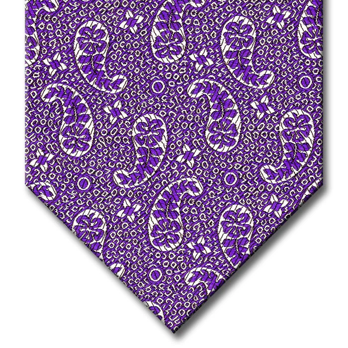 elegant business silk necktie designs-Purple with Silver Paisley Pattern Tie