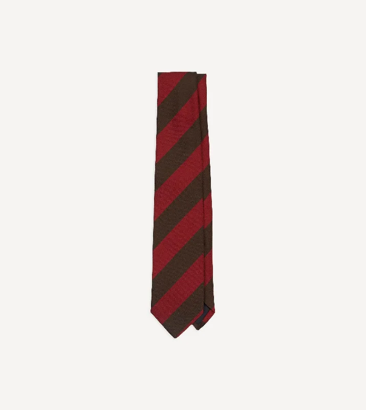 elegant silk necktie styles for business-Red and Brown Block Stripe Mogador Silk Tipped Tie