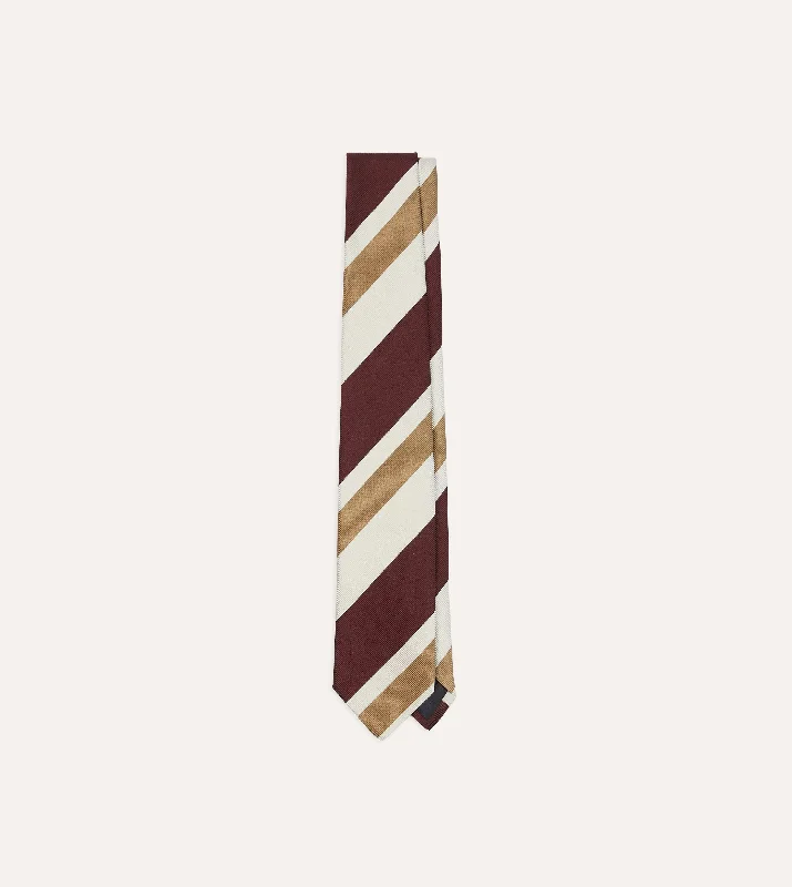 best necktie sets for formal office wear-Red and Cream Broad Stripe Silk Tipped Tie