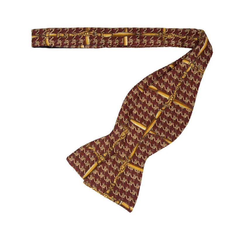 best silk wedding necktie sets for men-Red and Gold Silk Bow Tie, Self-tie shape