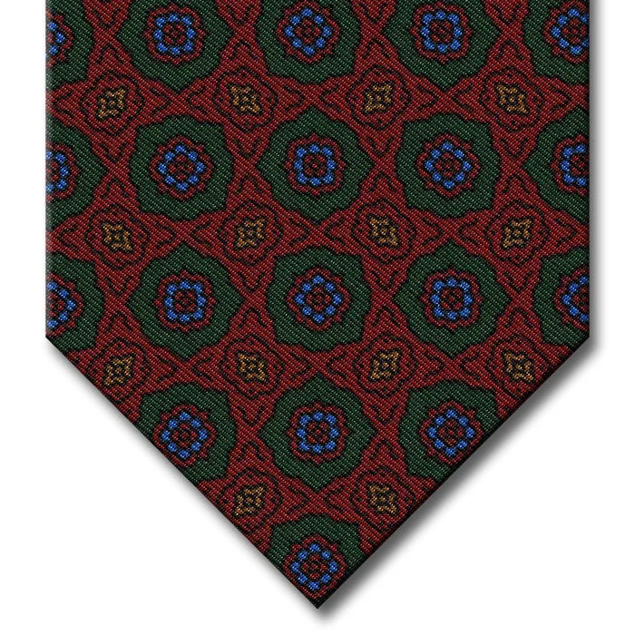 best silk wedding necktie sets for men-Red and Green Medallion Tie