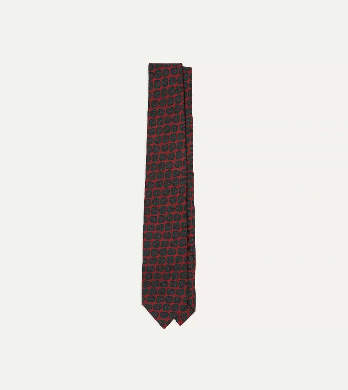 stylish necktie sets for weddings-Red and Green Paisley Double Leaf Print Silk Self-Tipped Tie