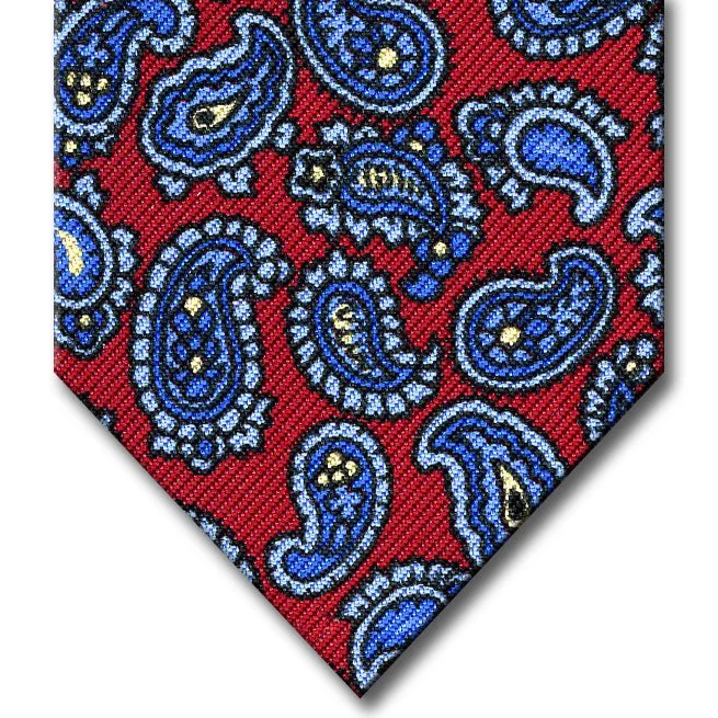 classic silk wedding necktie colors-Red and Medium Blue Paisley Tie