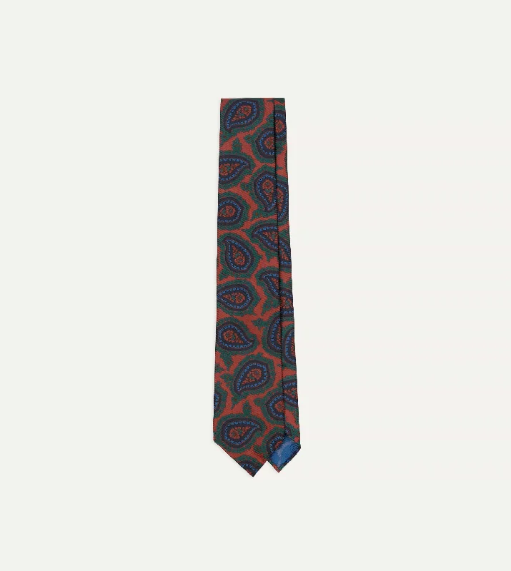 luxury necktie designs for business wear-Red Big Paisley Print 40oz Madder Silk Tie