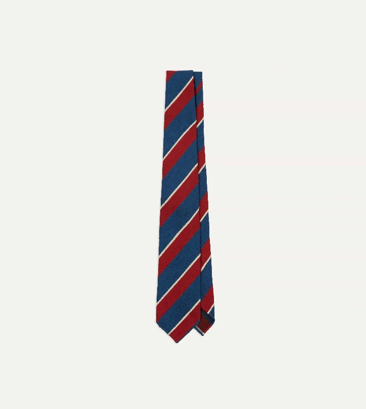 classic silk necktie sets for business wear-Red, Blue and White Stripe Shantung Silk Tie