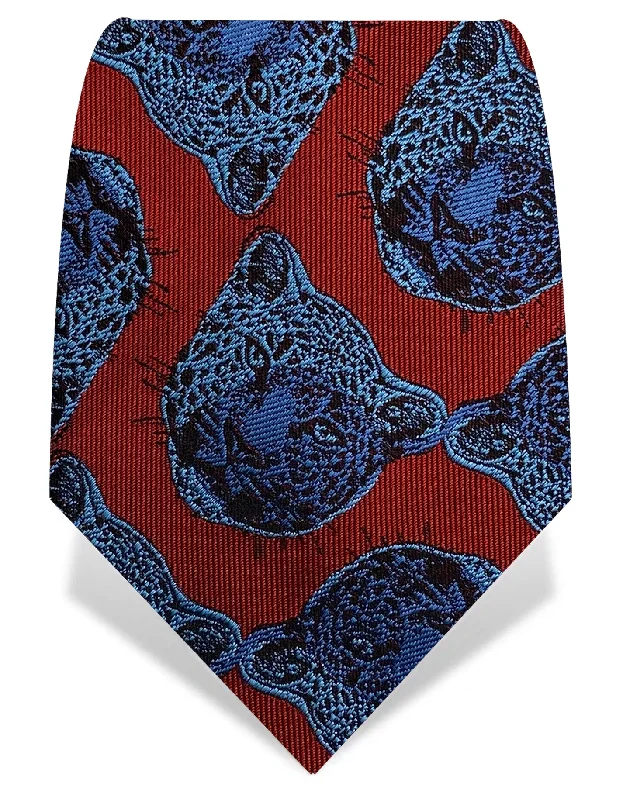 trendy business silk bow tie sets-Red & Blue Leopard Tie