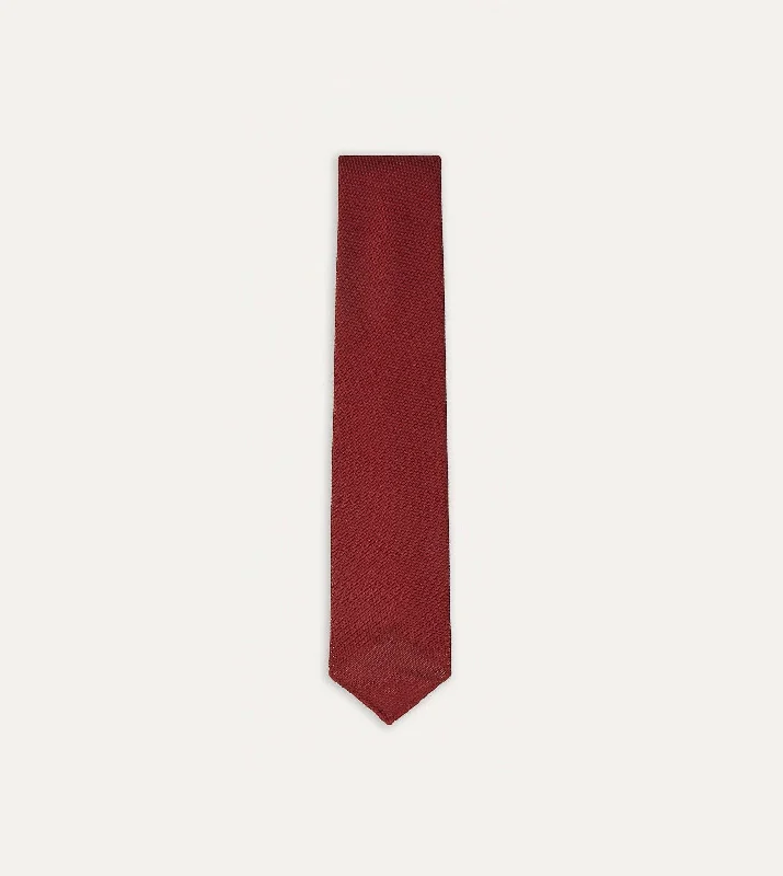 premium office silk necktie ideas-Red Fine Woven Grenadine Silk Hand Rolled Tie