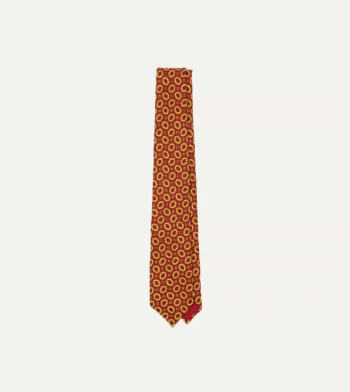 stylish silk ties for formal business events-Red Flower Print 40oz Madder Silk Tipped Tie