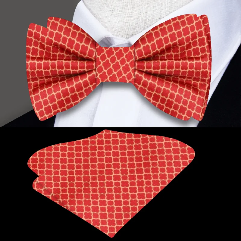 stylish patterned silk ties for business wear-Red Gold Quatrefoil Bow Tie