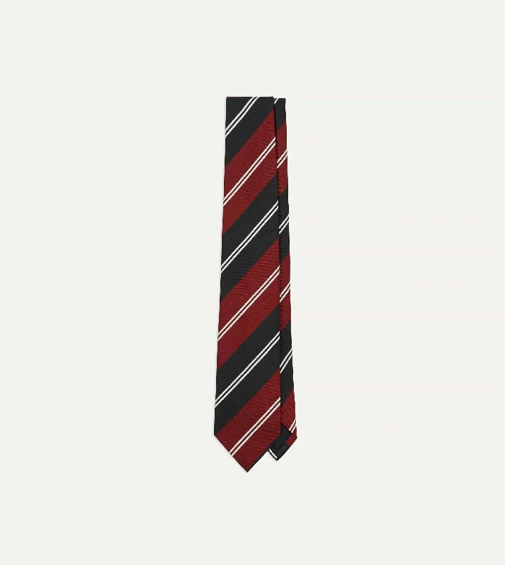 modern office silk necktie designs-Red, Navy and White Regimental Stripe Mogador Tipped Tie