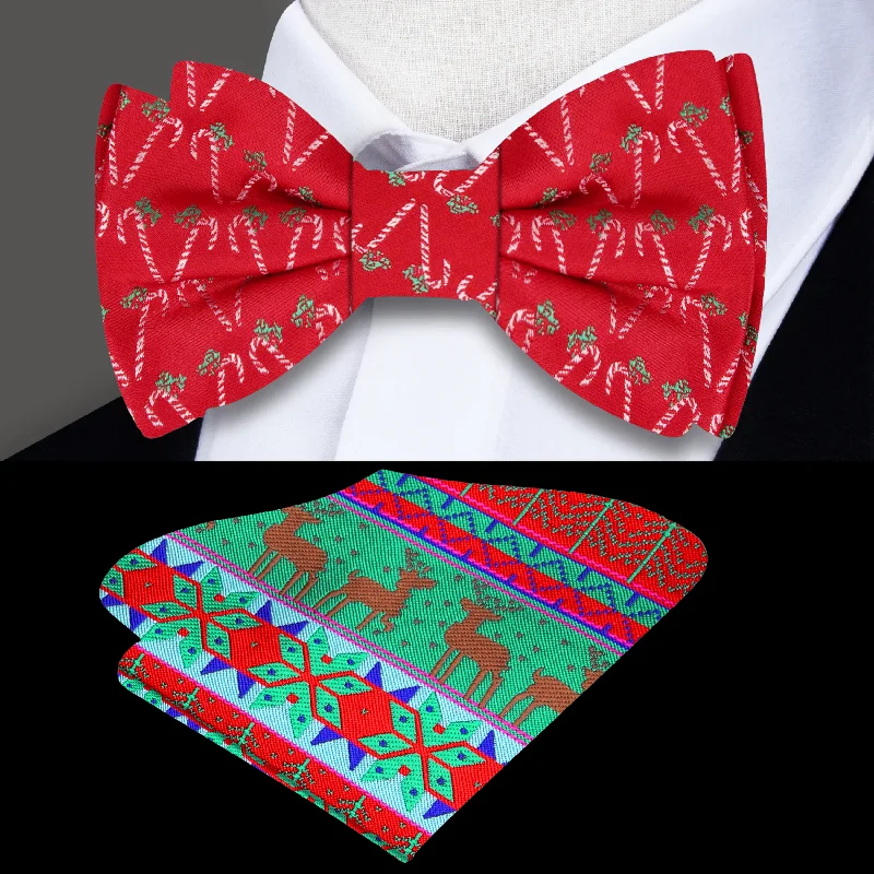 high-quality silk necktie designs for weddings-Red Silk with Candy Cane Bow Tie