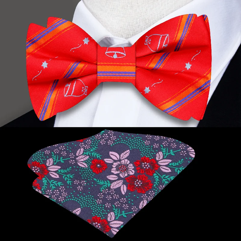 vibrant silk necktie sets for office wear-Red Christmas Tree Bell Bow Tie