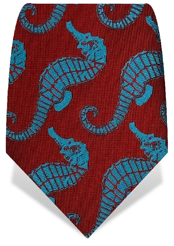 best silk necktie styles for office wear-Red & Turquoise Seahorse Tie